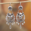 Elegante Vintage-Silberohrringe mit schwingenden Herz- & Blütenmotiven - Alenyai