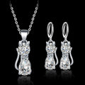 Set Halskette + Ohrringe Happy Cats aus Sterlingsilber und polierten weißen Zirkonen